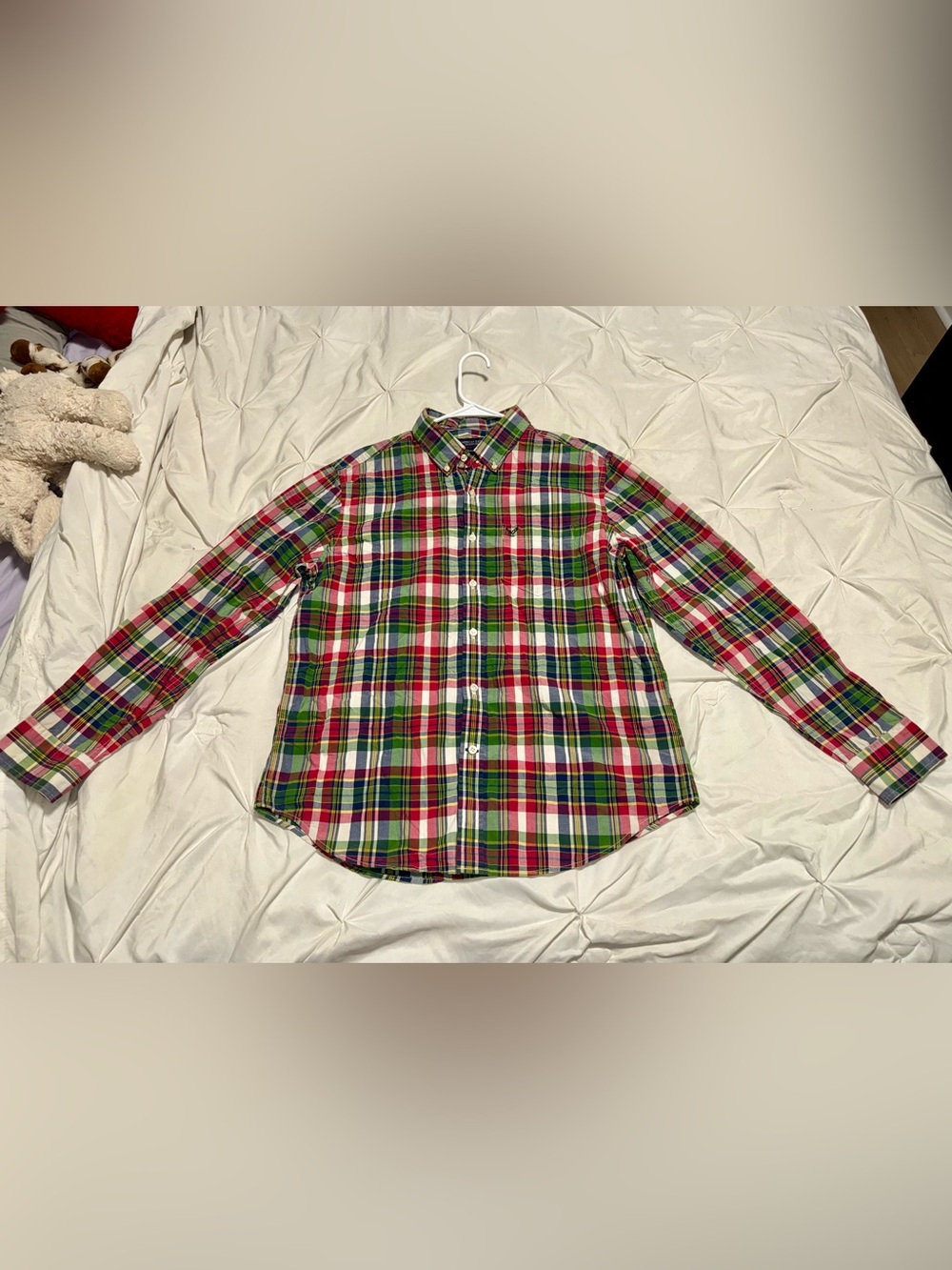American Eagle Outfitters Red Green Blue Plaid Button-Down Shirt